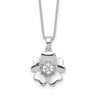 CZ Flower 16 Inch 2 Inch Extender Necklace Sterling Silver Rhodium-Plated QG6680-16, MPN: QG6680-16,