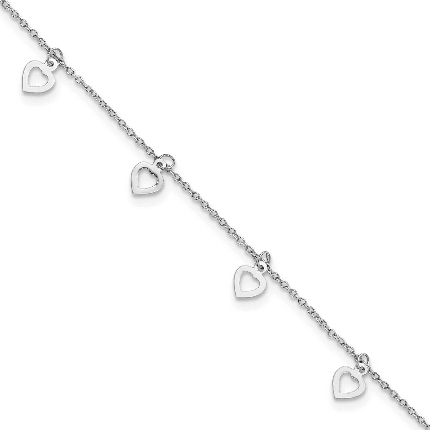 Polished Heart 9.5 Inch Plus 1 Inch Extender Anklet Sterling Silver Rhodium-Plated QG6284-9.5
