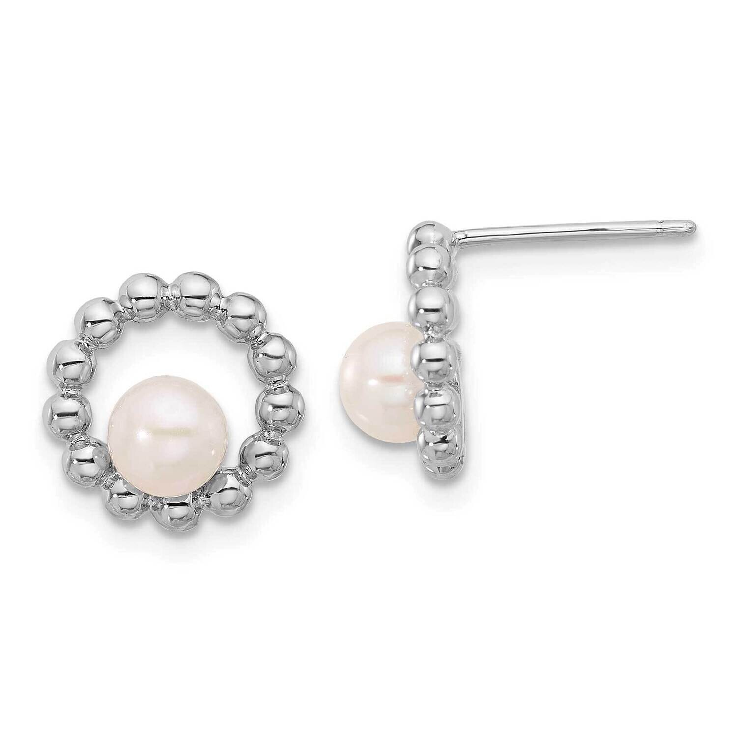 5-6mm Button White Fwc Pearl Earrings Sterling Silver Rhodium-Plated QE17212