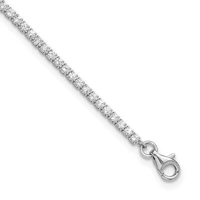 2mm CZ 9 Inch Plus 1 Inch Extension Tennis Anklet Sterling Silver Rhodium-Plated QG6327-9, MPN: QG6…