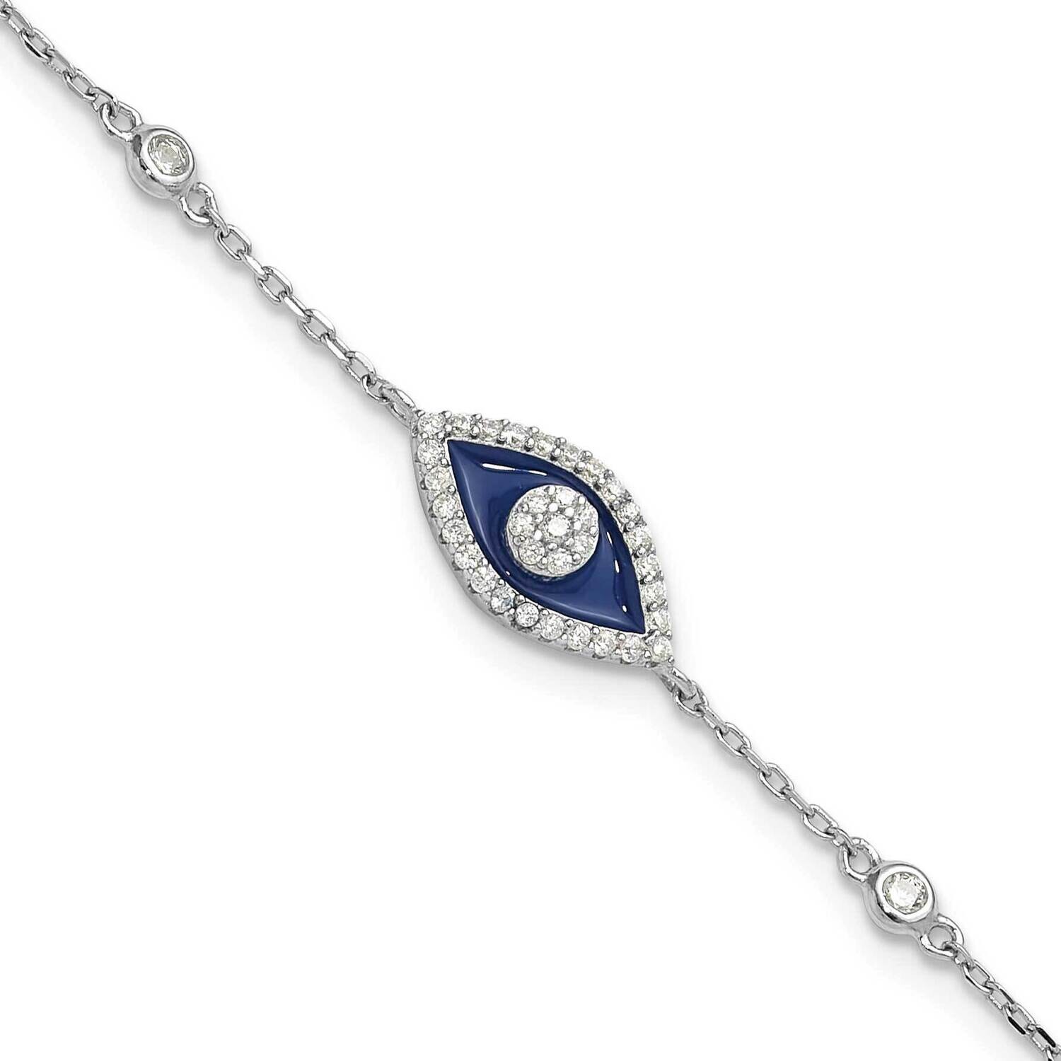 Rh-Plated CZ Enamel Evil Eye 7 Inch 1 Inch Extender Bracelet Sterling Silver QG6470-7, MPN: QG6470-…