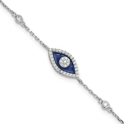 Rh-Plated CZ Enamel Evil Eye 7 Inch 1 Inch Extender Bracelet Sterling Silver QG6470-7, MPN: QG6470-…