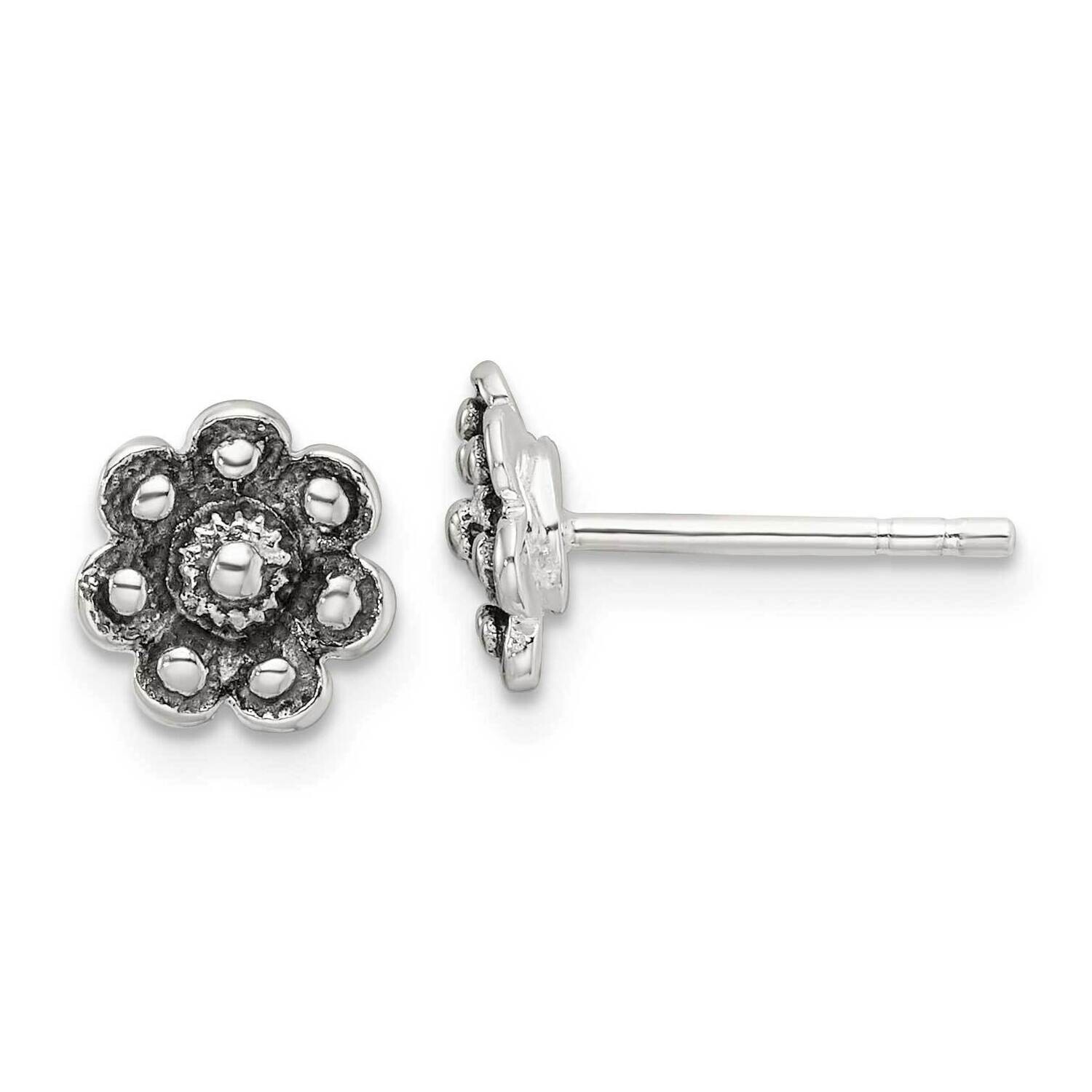 Oxidized Flower Post Earrings Sterling Silver QE17625, MPN: QE17625,