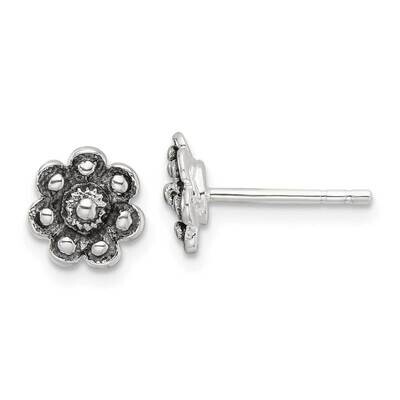 Oxidized Flower Post Earrings Sterling Silver QE17625, MPN: QE17625,