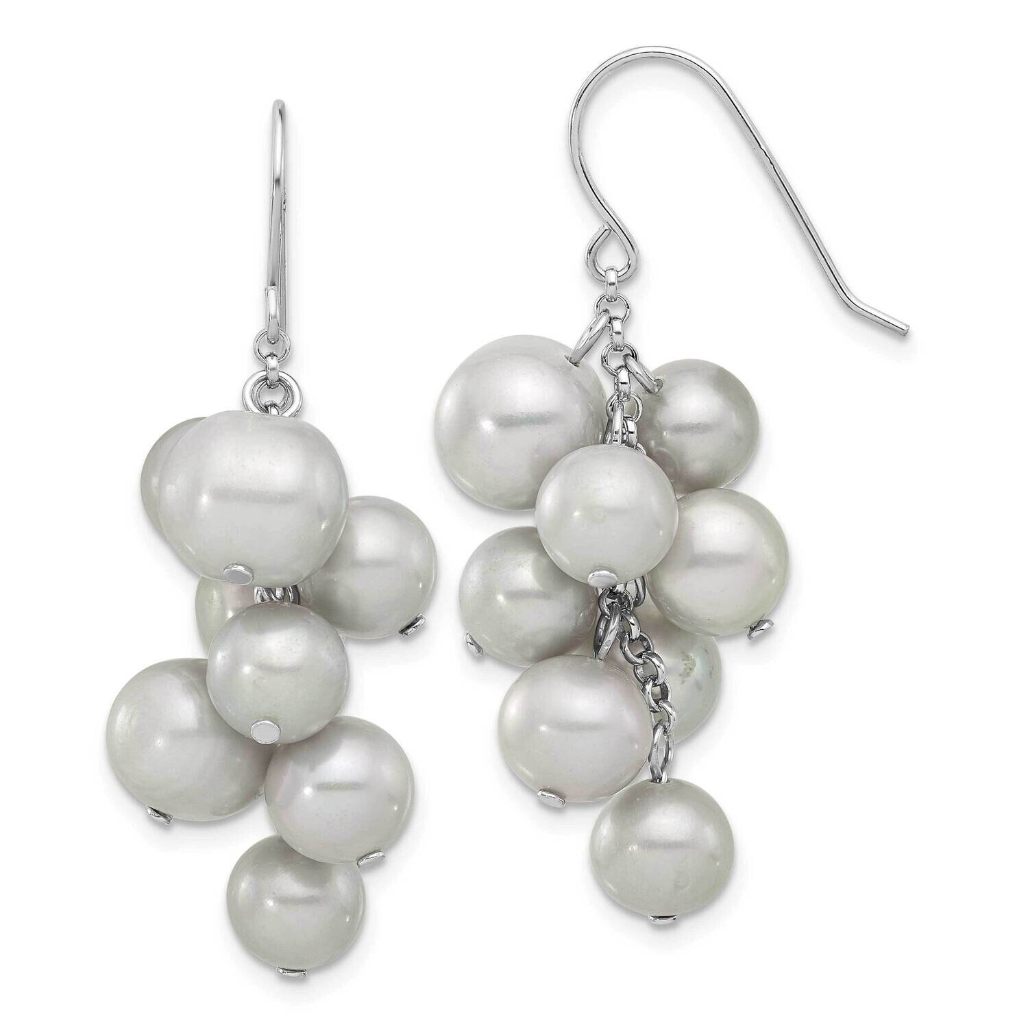 6-10mm Grey Fwc Pearl Dangle Earrings Sterling Silver Rhodium-Plated QE17252
