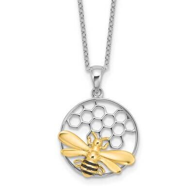 Rhodium Gold-Tone Enameled Bee 18 Inch Necklace Sterling Silver QG6673-18, MPN: QG6673-18,