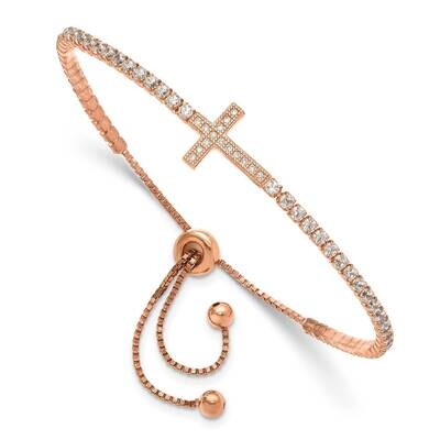 Rose-Tone CZ Sideways Cross Adjustable Bracelet Sterling Silver QG6388RP, MPN: QG6388RP,