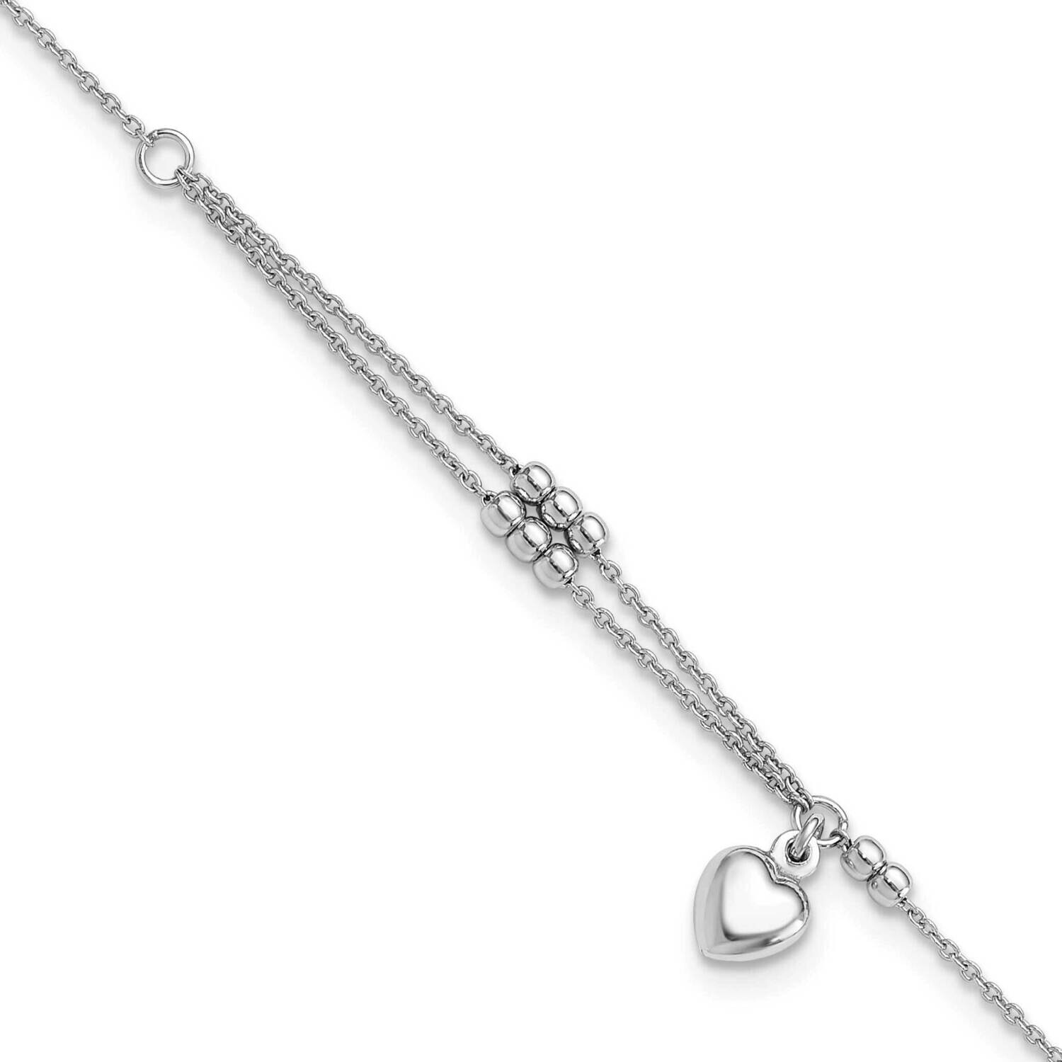 Beads Heart 9 Inch Plus 1 Inch Extension Anklet Sterling Silver Rhodium-Plated QG6295-9, MPN: QG629…
