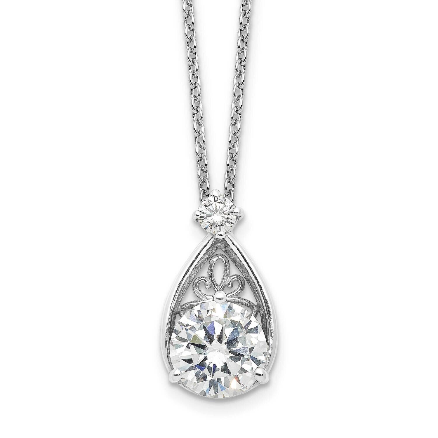 Teardrop CZ 16 Inch 2 In Extension Necklace Sterling Silver Rhodium-Plated QG6648-16, MPN: QG6648-1…