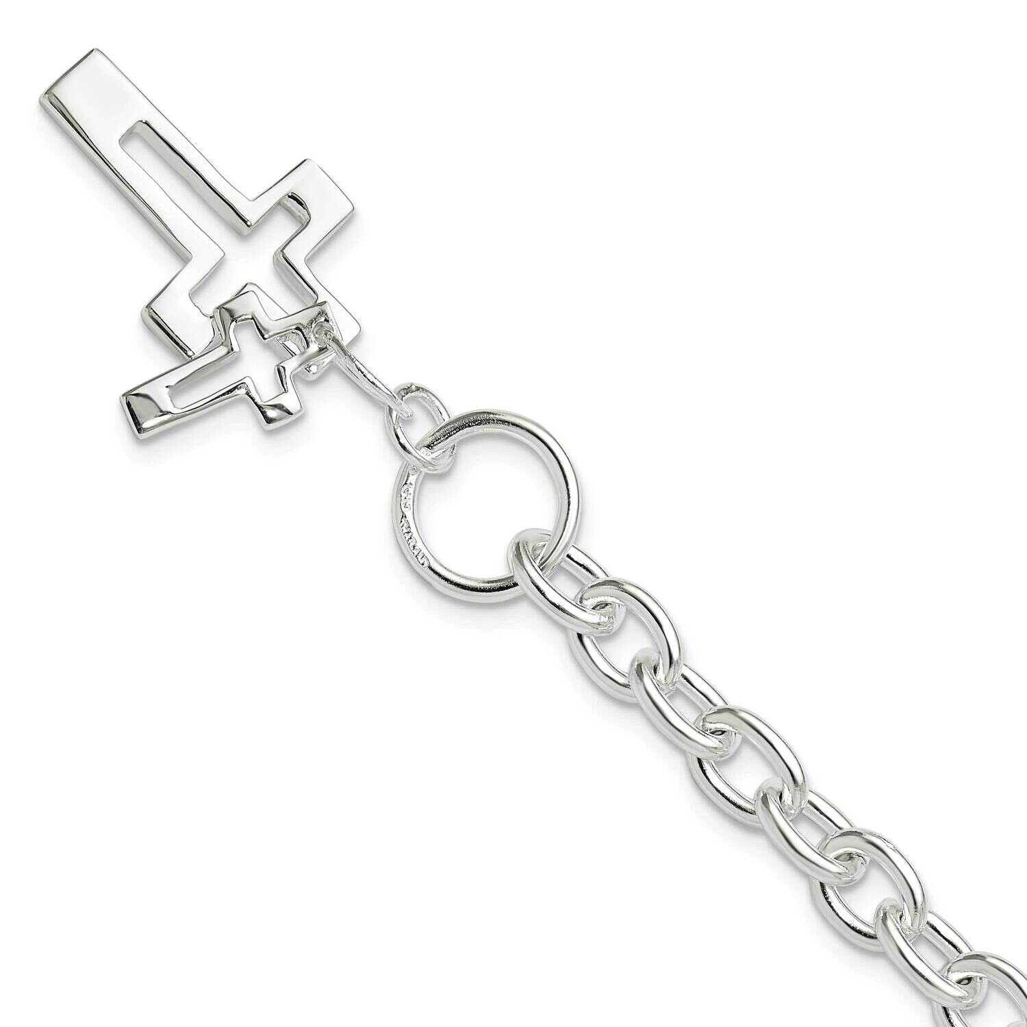 E-Coated Double Open Cross Toggle Bracelet 47.5 Inch Sterling Silver QG6567-7.5, MPN: QG6567-7.5,