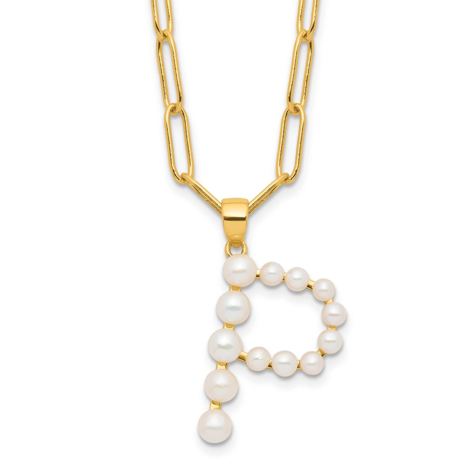 Gold-Plated 3-5.5mm Fwc Pearl Letter P 18 Inch Necklace Sterling Silver QH5808GPP-18, MPN: QH5808GP…