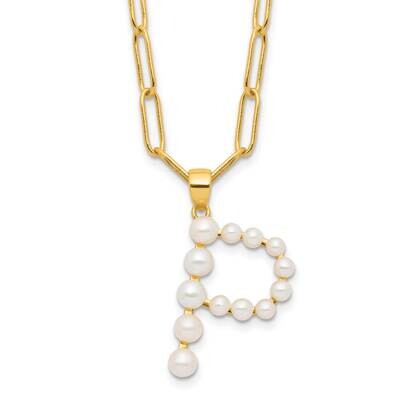 Gold-Plated 3-5.5mm Fwc Pearl Letter P 18 Inch Necklace Sterling Silver QH5808GPP-18, MPN: QH5808GP…