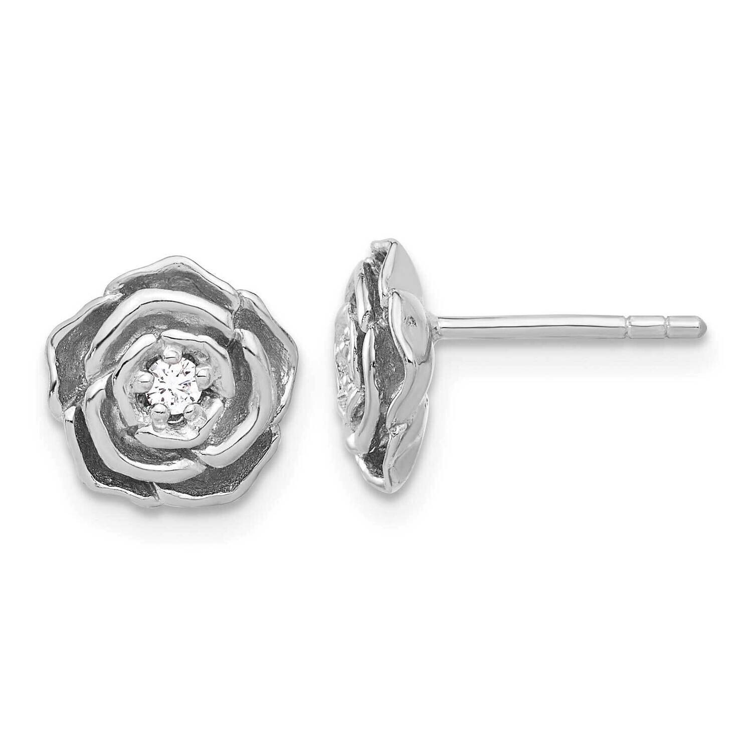 CZ Flower Post Earrings Sterling Silver Rhodium-Plated QE17628, MPN: QE17628,