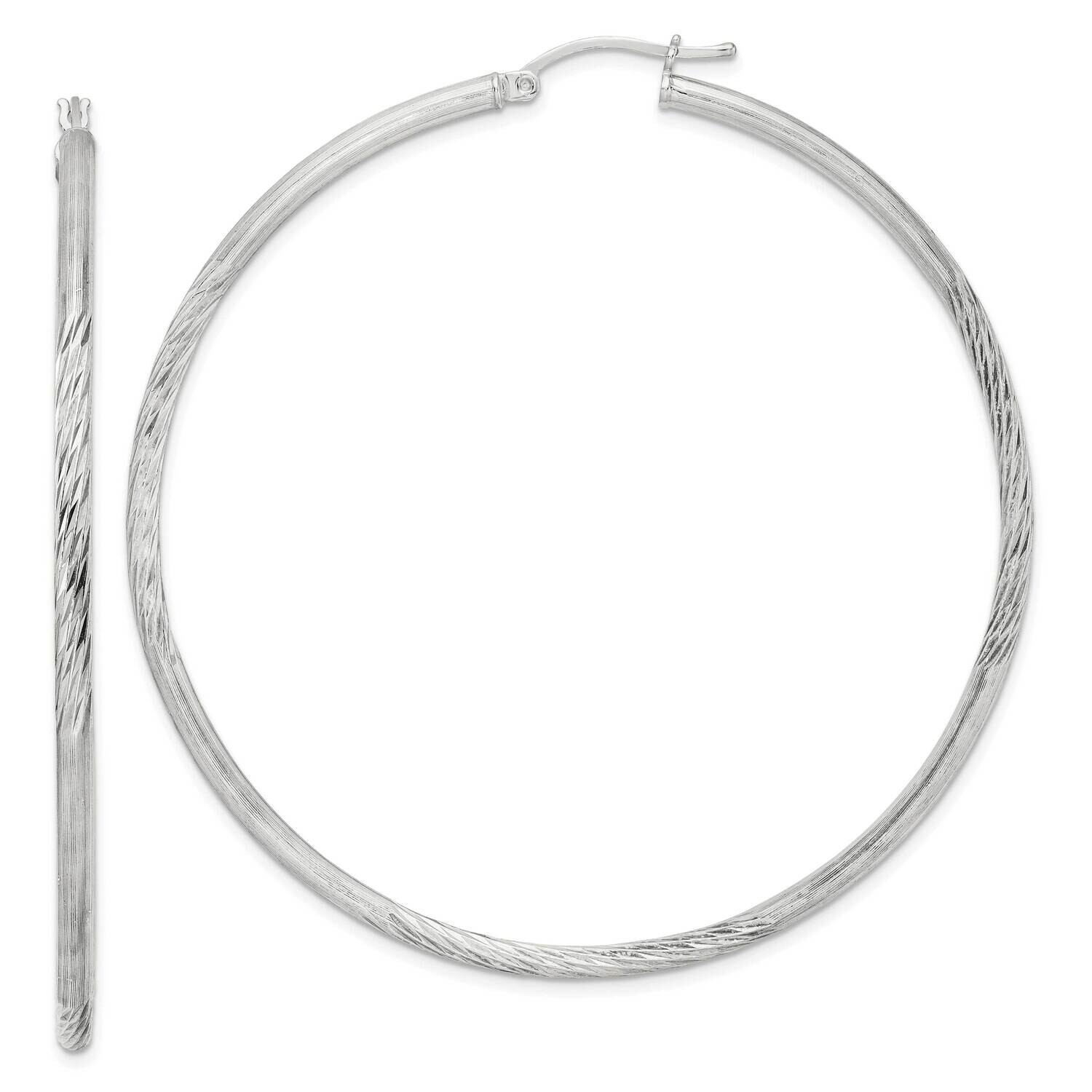 2.5mm Polished Satin Diamond-Cut Hoop Earrings Sterling Silver QE3551SP, MPN: QE3551SP,
