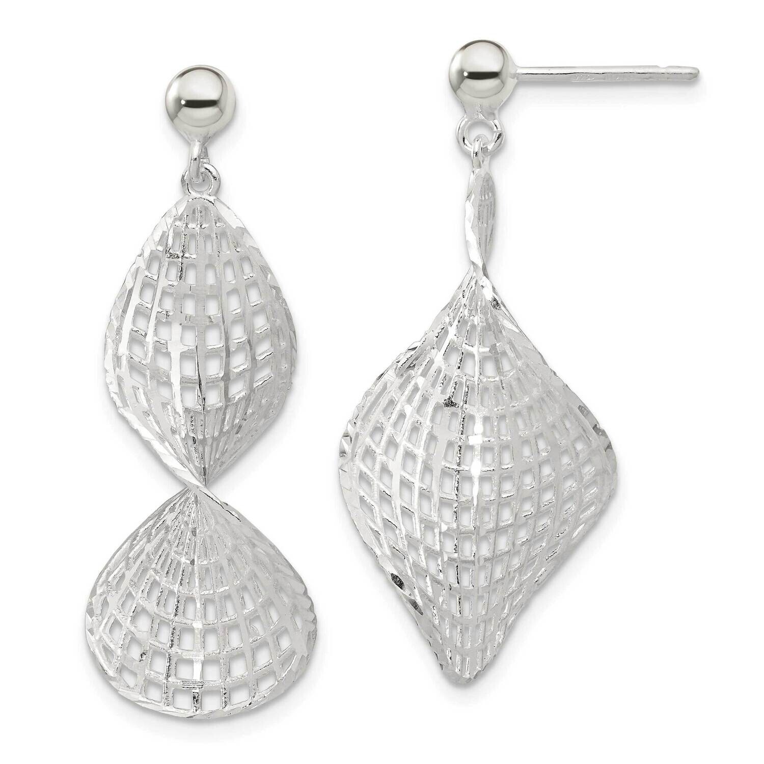 Rh-Pltd Brushed Diamond-Cut Twisted Post Dangle Earrings Sterling Silver QE17067, MPN: QE17067,