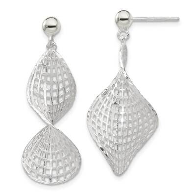 Rh-Pltd Brushed Diamond-Cut Twisted Post Dangle Earrings Sterling Silver QE17067, MPN: QE17067,