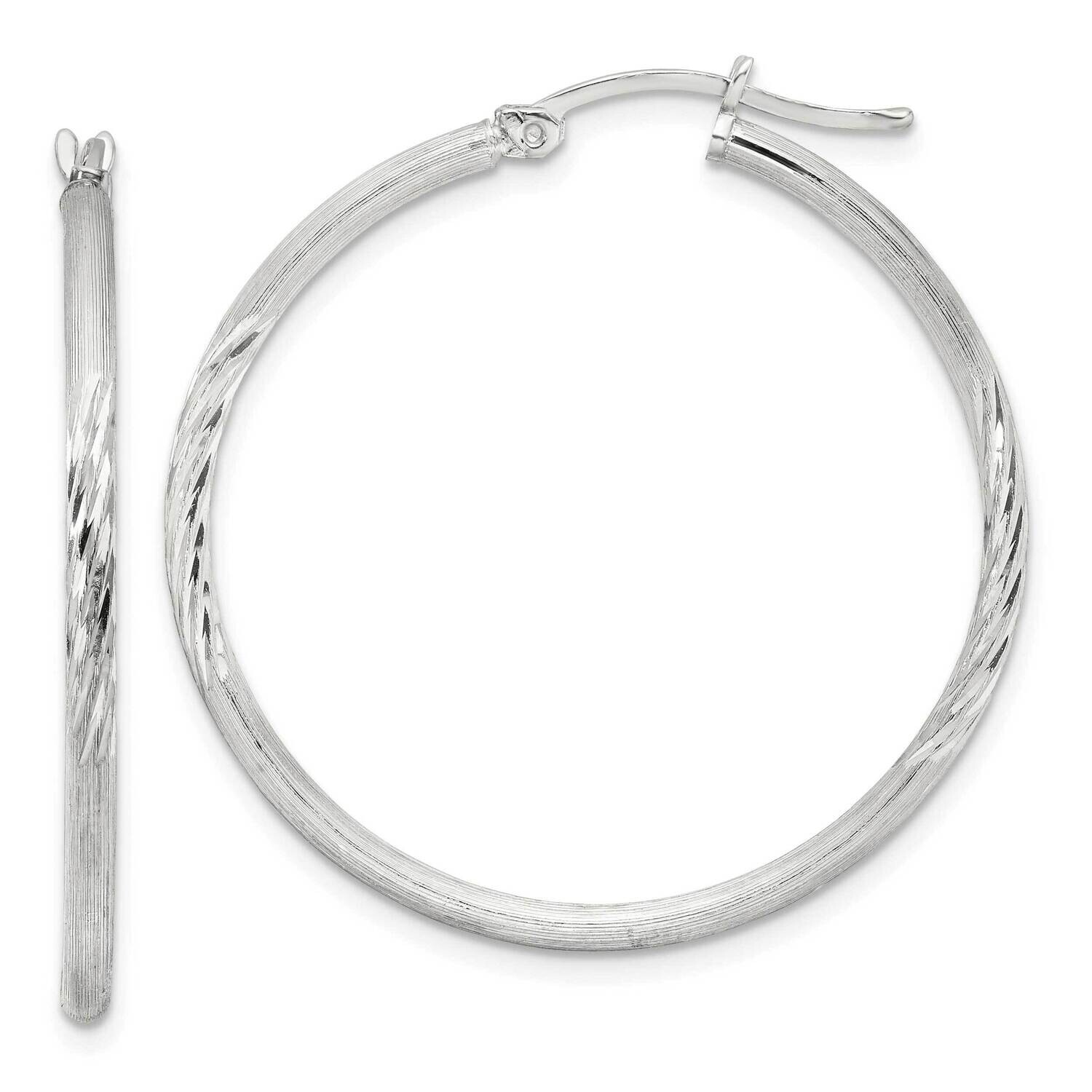 2mm Polished Satin Diamond-Cut Hoop Earrings Sterling Silver QE4420SP, MPN: QE4420SP,
