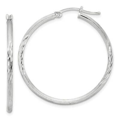 2mm Polished Satin Diamond-Cut Hoop Earrings Sterling Silver QE4420SP, MPN: QE4420SP,