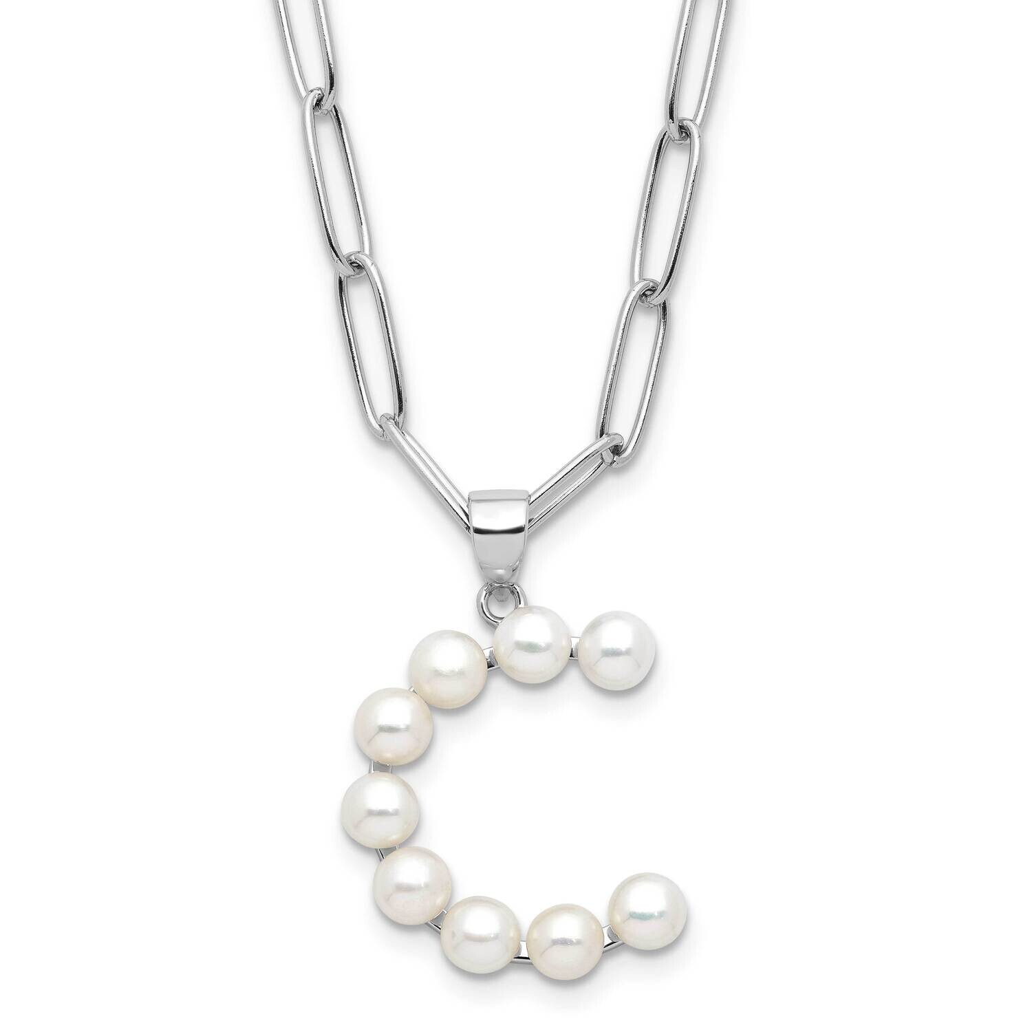 Rh-Plated 3-5.5mm Fwc Pearl Letter C 18 Inch Necklace Sterling Silver QH5808C-18, MPN: QH5808C-18,