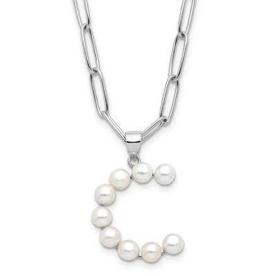 Rh-Plated 3-5.5mm Fwc Pearl Letter C 18 Inch Necklace Sterling Silver QH5808C-18, MPN: QH5808C-18,