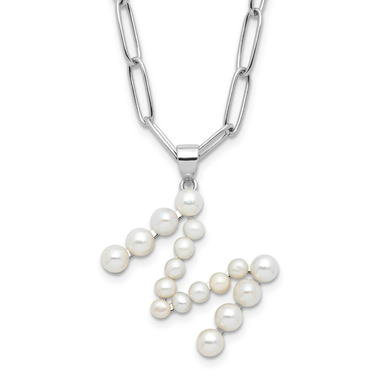Rh-Plated 3-5.5mm Fwc Pearl Letter M 18 Inch Necklace Sterling Silver QH5808M-18, MPN: QH5808M-18,