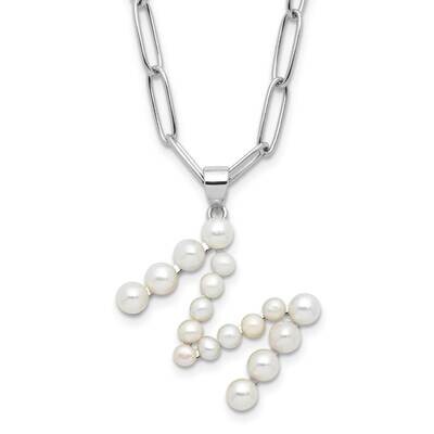 Rh-Plated 3-5.5mm Fwc Pearl Letter M 18 Inch Necklace Sterling Silver QH5808M-18, MPN: QH5808M-18,