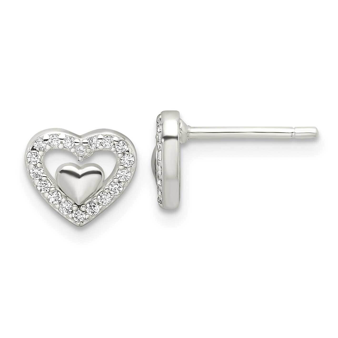 E-Coating CZ Heart In A Heart Earrings Sterling Silver QE17495, MPN: QE17495,