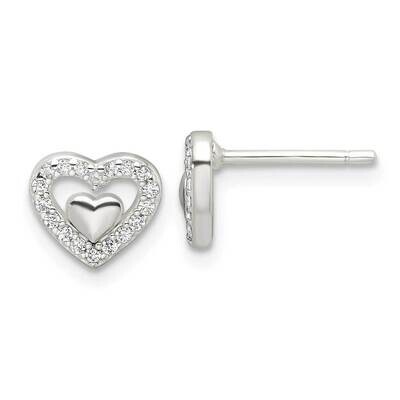 E-Coating CZ Heart In A Heart Earrings Sterling Silver QE17495, MPN: QE17495,