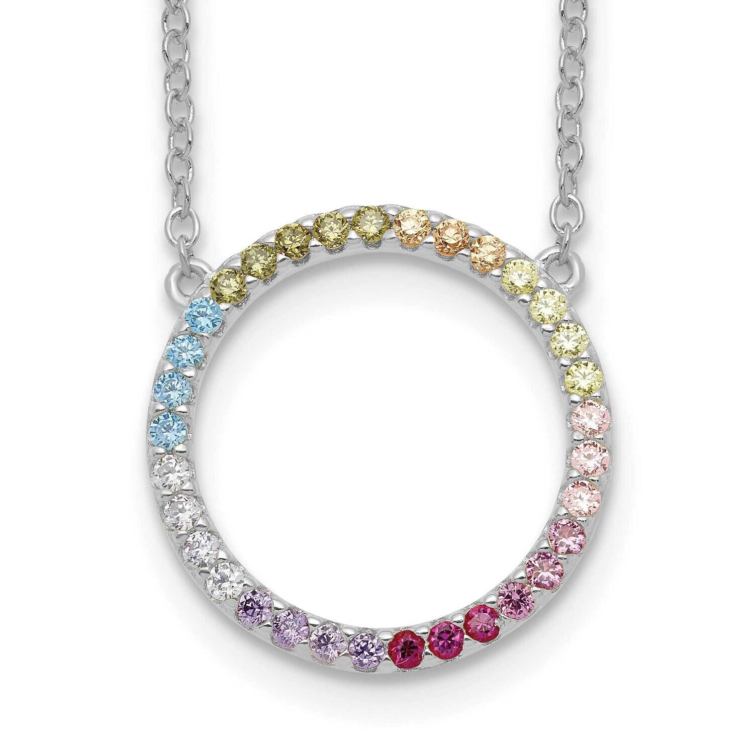 Prizma 16 Inch Colorful CZ Open Circle Necklace 2 Inch Extender Sterling Silver Rhodium-Plated QG5663-16