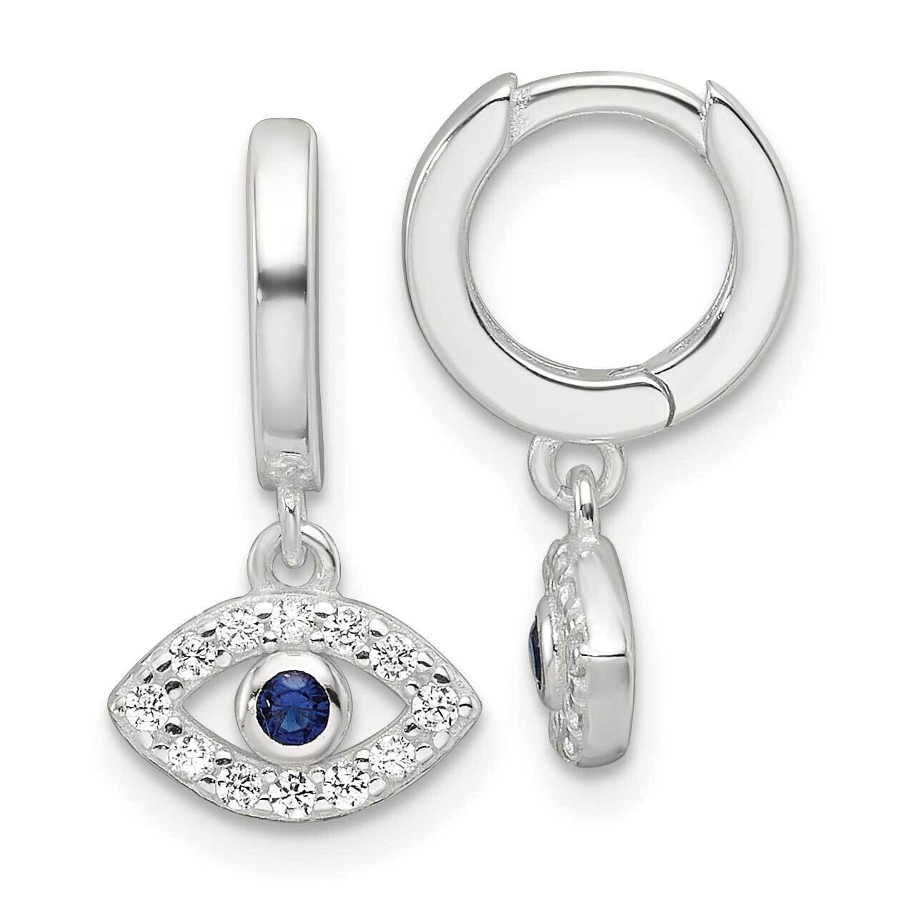 E-Coating Blue & White CZ Evil Eye Dangle Hoop Earrings Sterling Silver QE17702