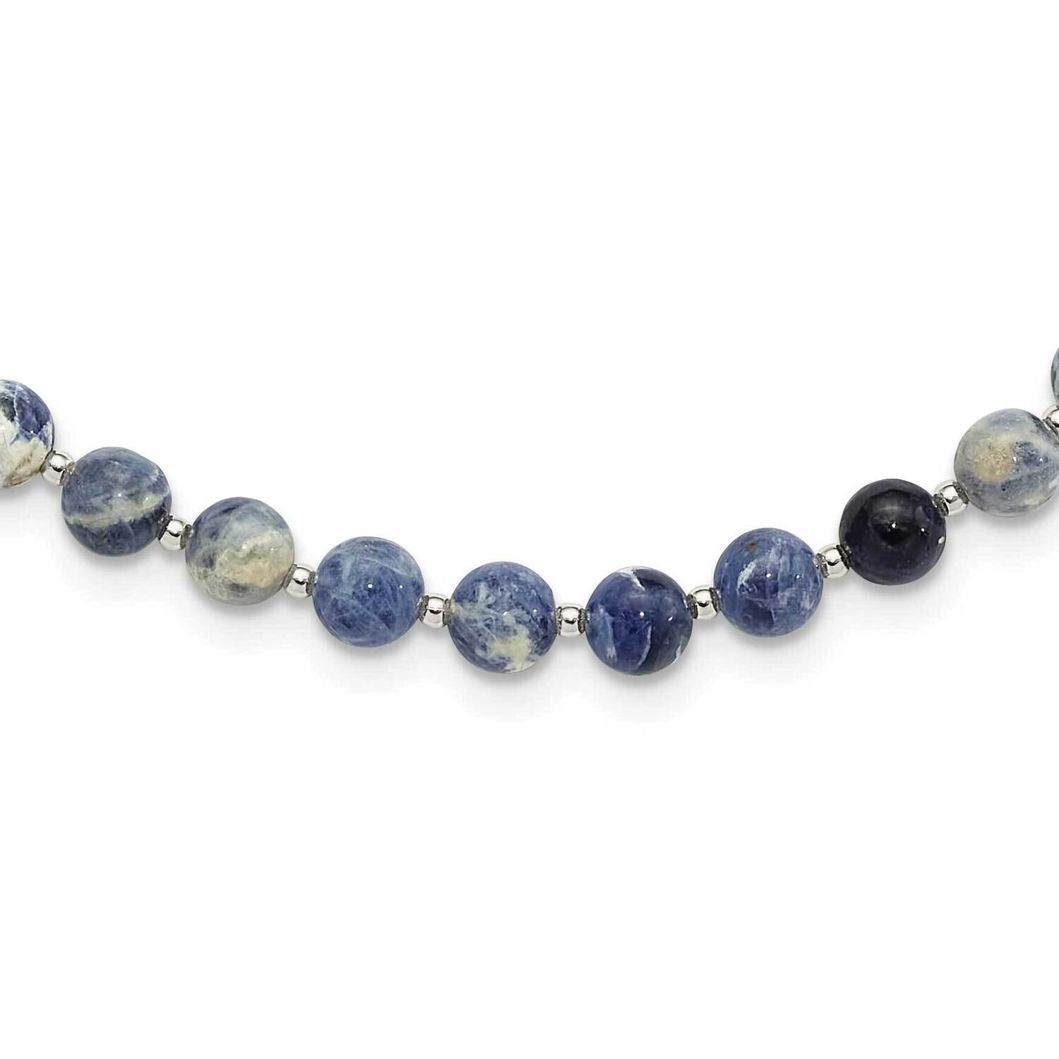 Blue Sodalite Beaded 19 Inch 2 Inch Extension Necklace Sterling Silver QH5713-19, MPN: QH5713-19,