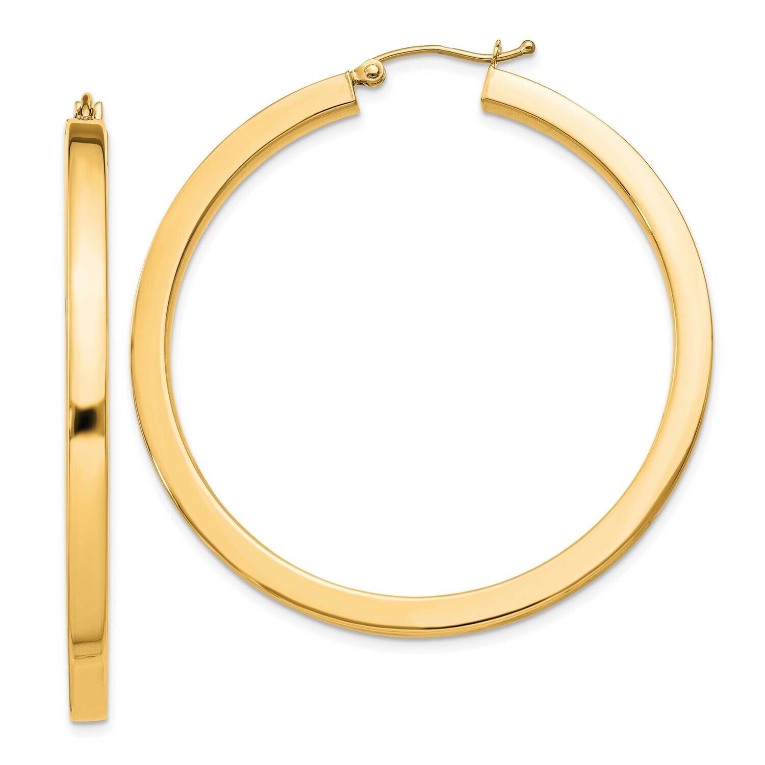 Flash Gold-Plated 3X45mm Square Tube Hoop Earrings Sterling Silver QE4515GP, MPN: QE4515GP,
