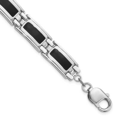 Black Enamel Link Men&#39;s 8 Inch Bracelet Sterling Silver Rhodium-Plated QG6238-8 by Men&#39;s Jewelry an…