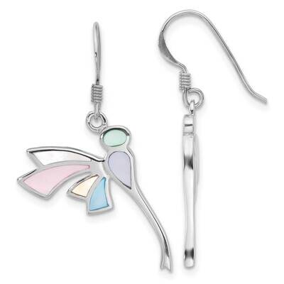 Rhod-Plated Polished Multi-Color Dragonfly Mother Of Pearl Earrings Sterling Silver QE17655, MPN: Q…