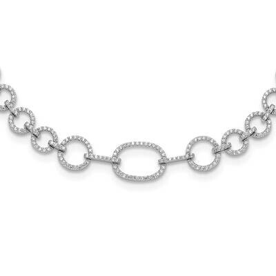 CZ Circle Open Link 16 Inch 2 Inch Extension Necklace Sterling Silver Rhodium-Plated QG6493-16, MPN…