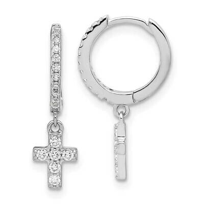 Rh-Plated Polished CZ Cross Dangle Round Hoop Earrings Sterling Silver QE17688, MPN: QE17688,