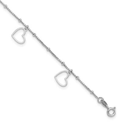 Heart Dangles 9 Inch Plus 1 Inch Extension Anklet Sterling Silver Rhodium-Plated QG6288-9, MPN: QG6…
