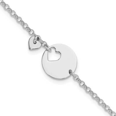 Heart Cut Out Disc 7.5 Inch Bracelet Sterling Silver Rhodium-Plated QG6361-7.5, MPN: QG6361-7.5,