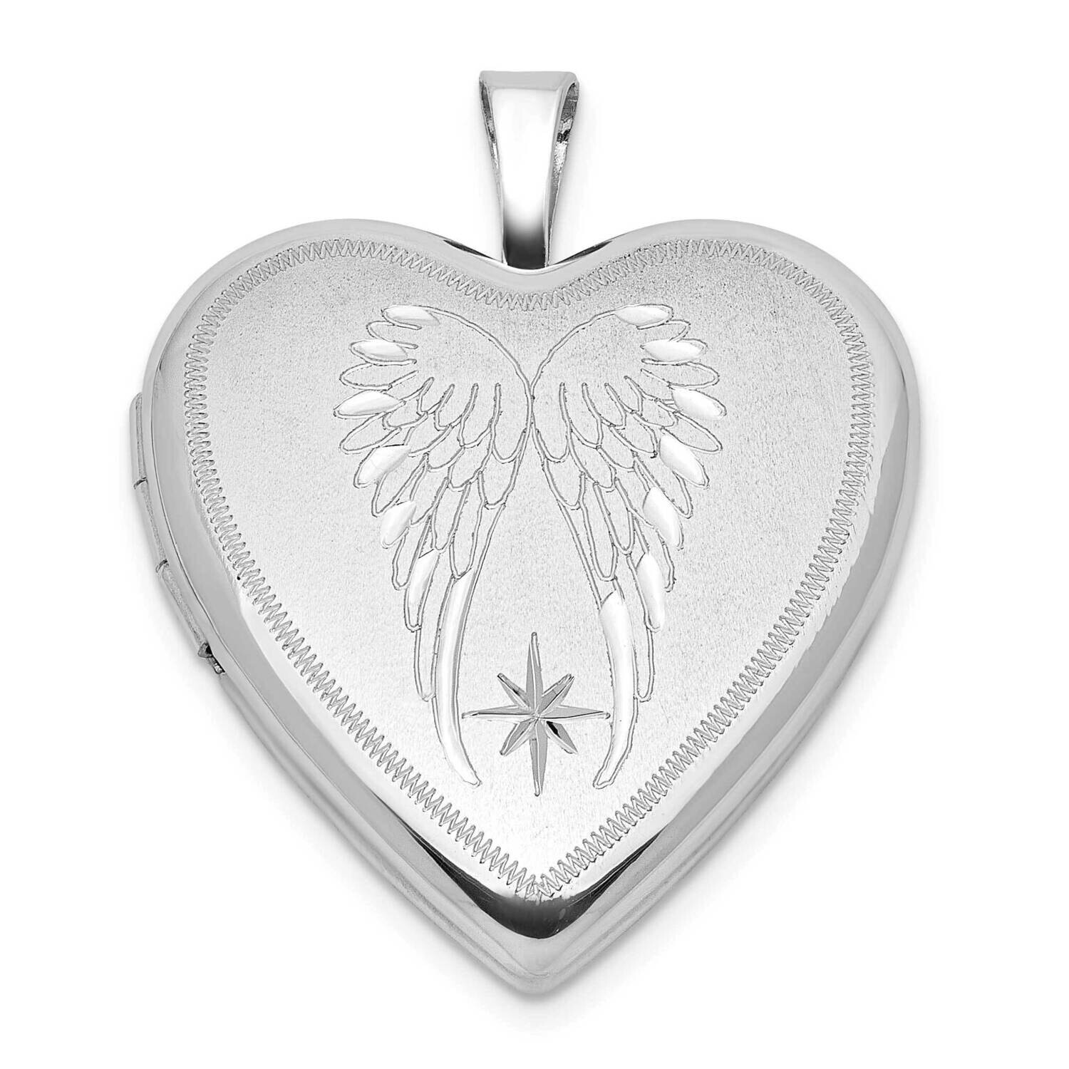 Rh-Plated Satin Polished Angel Wings 20mm Heart Locket Sterling Silver QLS1128
