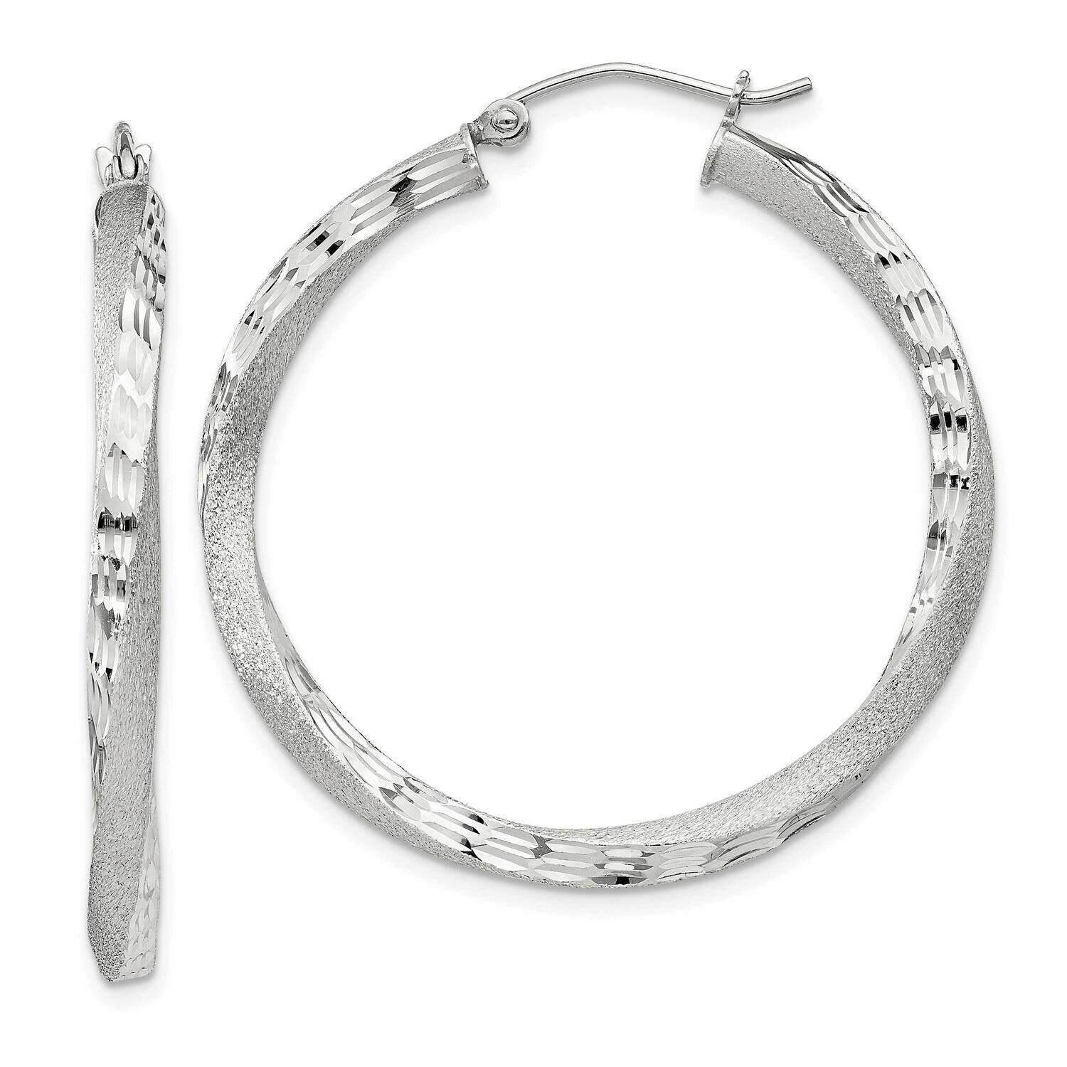 Diamond-Cut Twisted 3X35mm Hoop Earrings Sterling Silver Satin QE4613SP, MPN: QE4613SP,