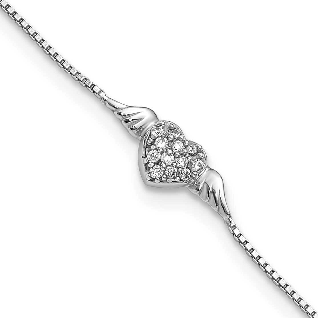 CZ Heart Wings 9 Inch Plus 1 Inch Extension Anklet Sterling Silver Rhodium-Plated QG6291-9, MPN: QG…