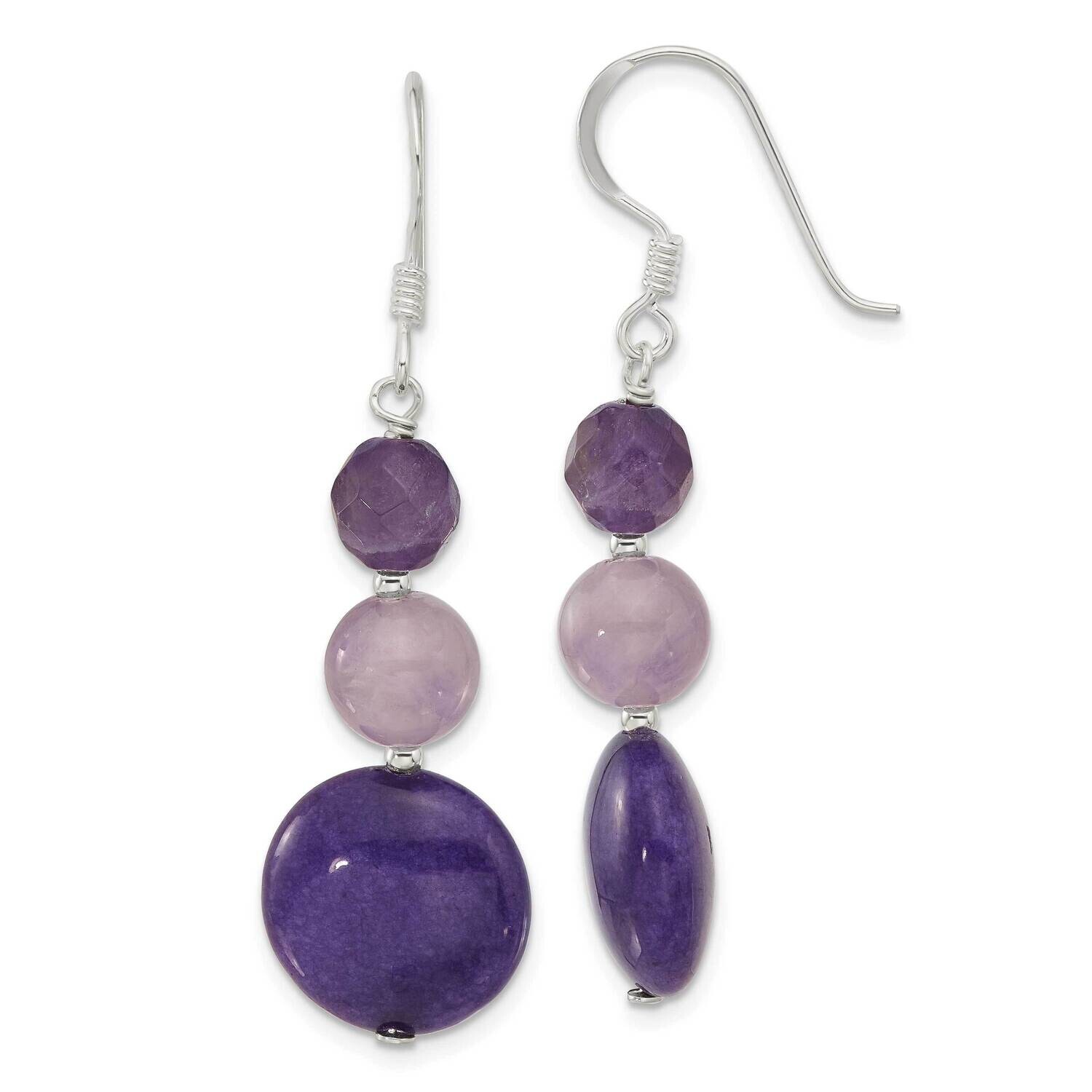 Amethyst Purple Quartz Dangle Earrings Sterling Silver Polished QE17302, MPN: QE17302,