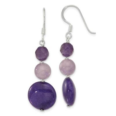 Amethyst Purple Quartz Dangle Earrings Sterling Silver Polished QE17302, MPN: QE17302,