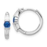 Blue Spinel CZ Hinged Hoop Earrings Sterling Silver Rhodium-Plated QE17179, MPN: QE17179,