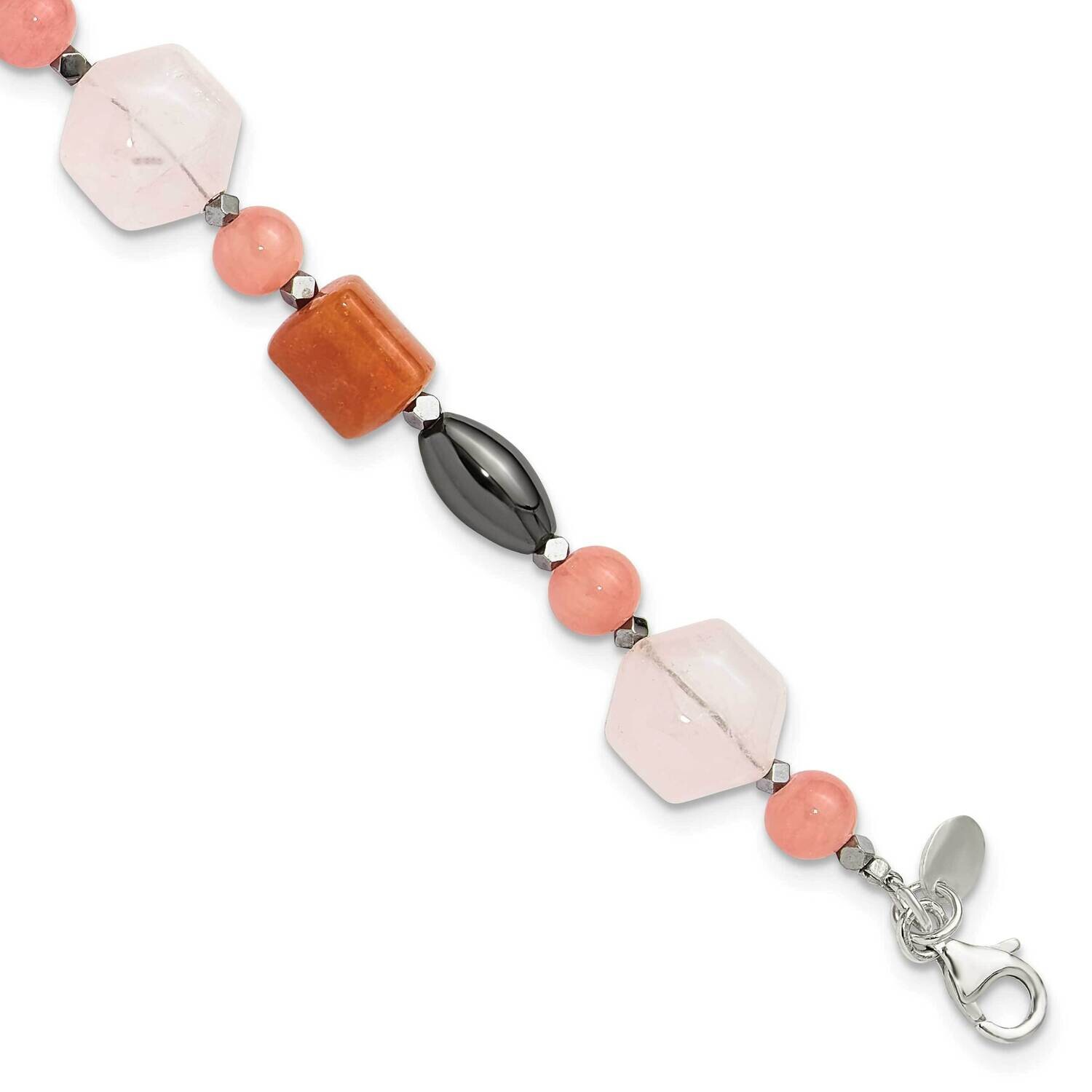 Hematite Multi Stone 7.5 Inch 1 Inch Extension Bracelet Sterling Silver QH5678-7.5, MPN: QH5678-7.5,