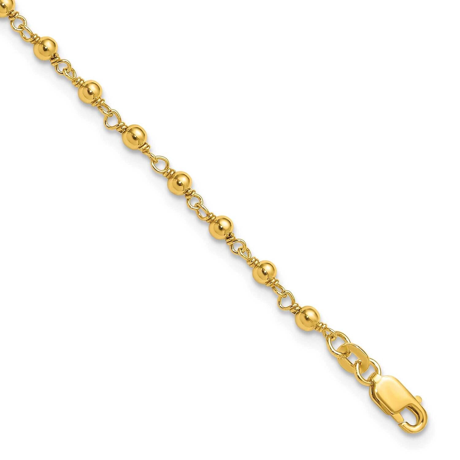 Gold-Tone Fancy Bead 9 Inch Plus 1 Inch Extension Anklet Sterling Silver QG1361GP-10, MPN: QG1361GP…