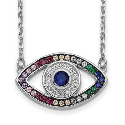 Prizma 16 Inch Colorful CZ Evil Eye Necklace 2 Inch Extender Sterling Silver Rhodium-Plated QG5703-…