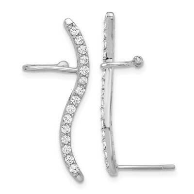 Rhod-Plated Polished Curved CZ Earrings Cuff Post Earrings Sterling Silver QE17076, MPN: QE17076,