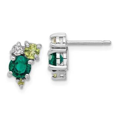 Rhodium Cr.Emerald Peridot White Topaz Post Earrings Sterling Silver QE17773CEM, MPN: QE17773CEM,