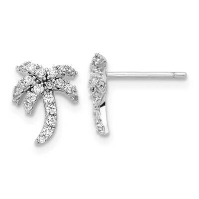 CZ Palm Tree Post Earrings Sterling Silver Rhodium-Plated QE17571, MPN: QE17571,
